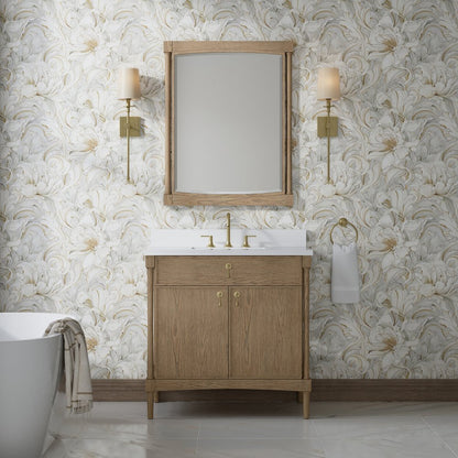 James Martin - Kinnsden 36" Single Vanity, Weathered Oak w/ 3 CM White Zeus Silestone Top - D680-V36-WTO-3WZ view 6