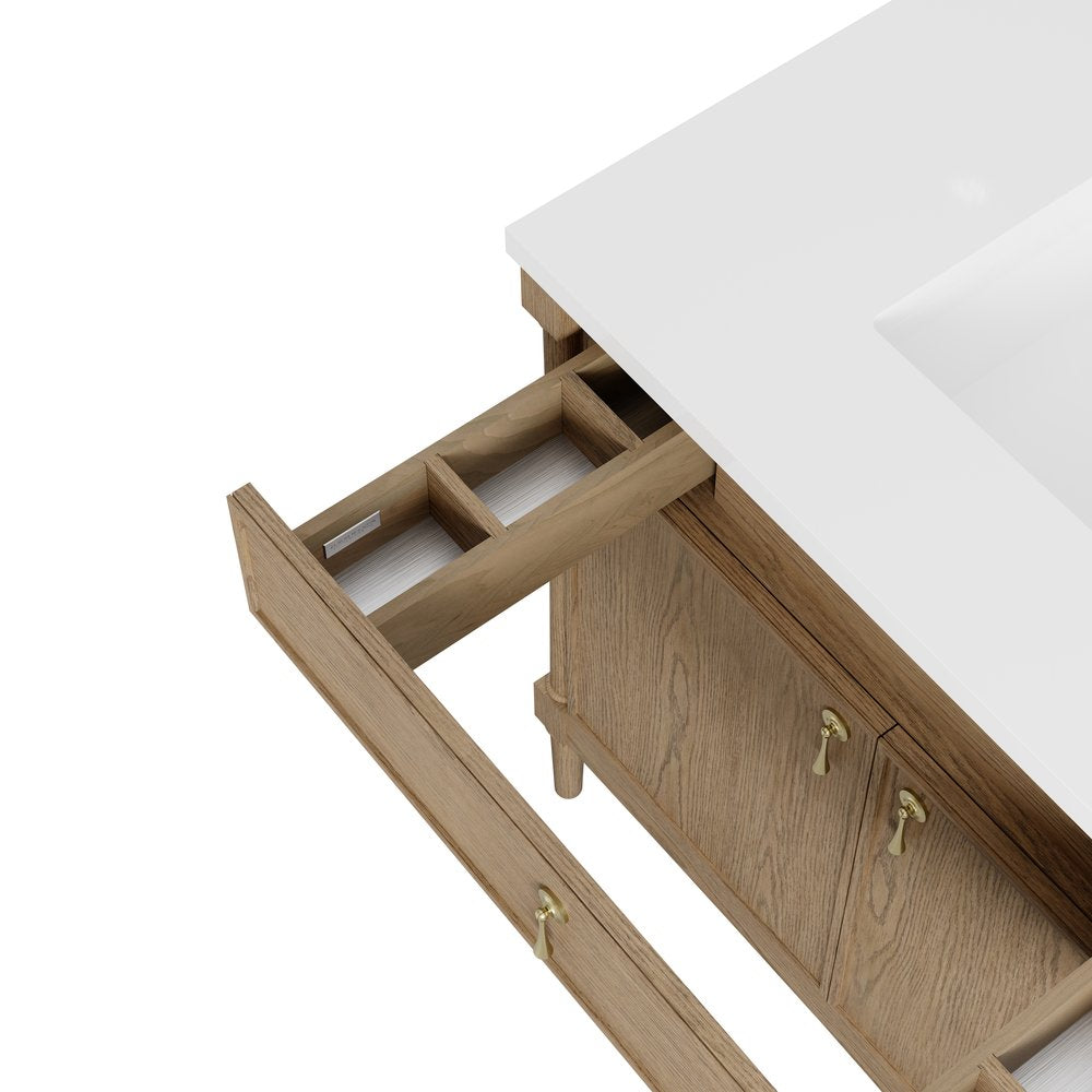 James Martin - Kinnsden 36" Single Vanity, Weathered Oak w/ 3 CM White Zeus Silestone Top - D680-V36-WTO-3WZ view 19