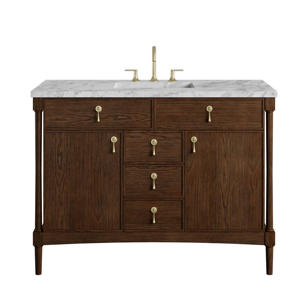 James Martin - Kinnsden 48" Single Vanity, Sable Oak w/ 3 CM Carrara Marble Top - D680-V48-SBK-3CAR view 1
