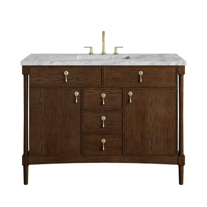 James Martin - Kinnsden 48" Single Vanity, Sable Oak w/ 3 CM Carrara Marble Top - D680-V48-SBK-3CAR view 1