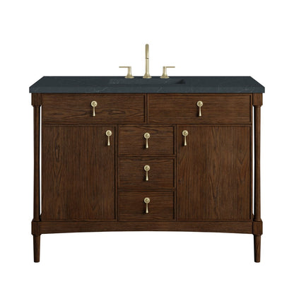 James Martin - Kinnsden 48" Single Vanity, Sable Oak w/ 3 CM Charcoal Soapstone Silestone Top - D680-V48-SBK-3CSP view 1