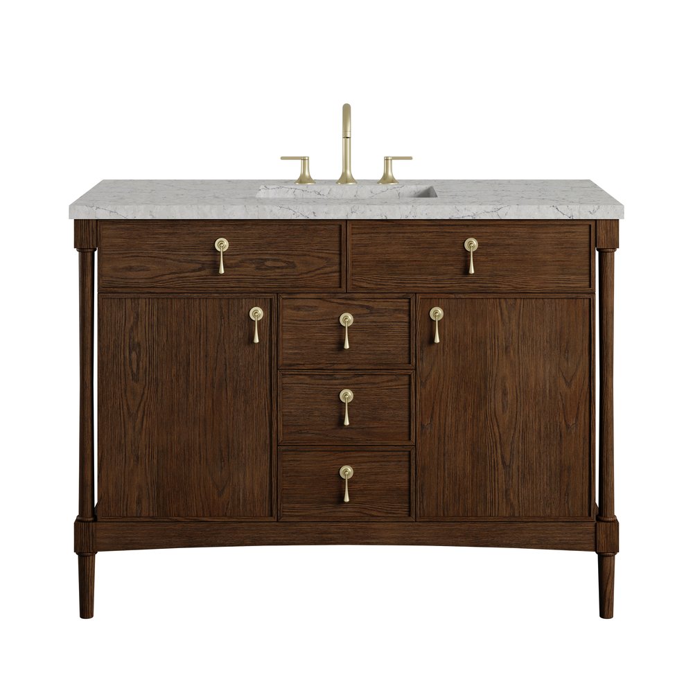 James Martin - Kinnsden 48" Single Vanity, Sable Oak w/ 3 CM Eternal Jasmine Pearl Silestone Top - D680-V48-SBK-3EJP view 1
