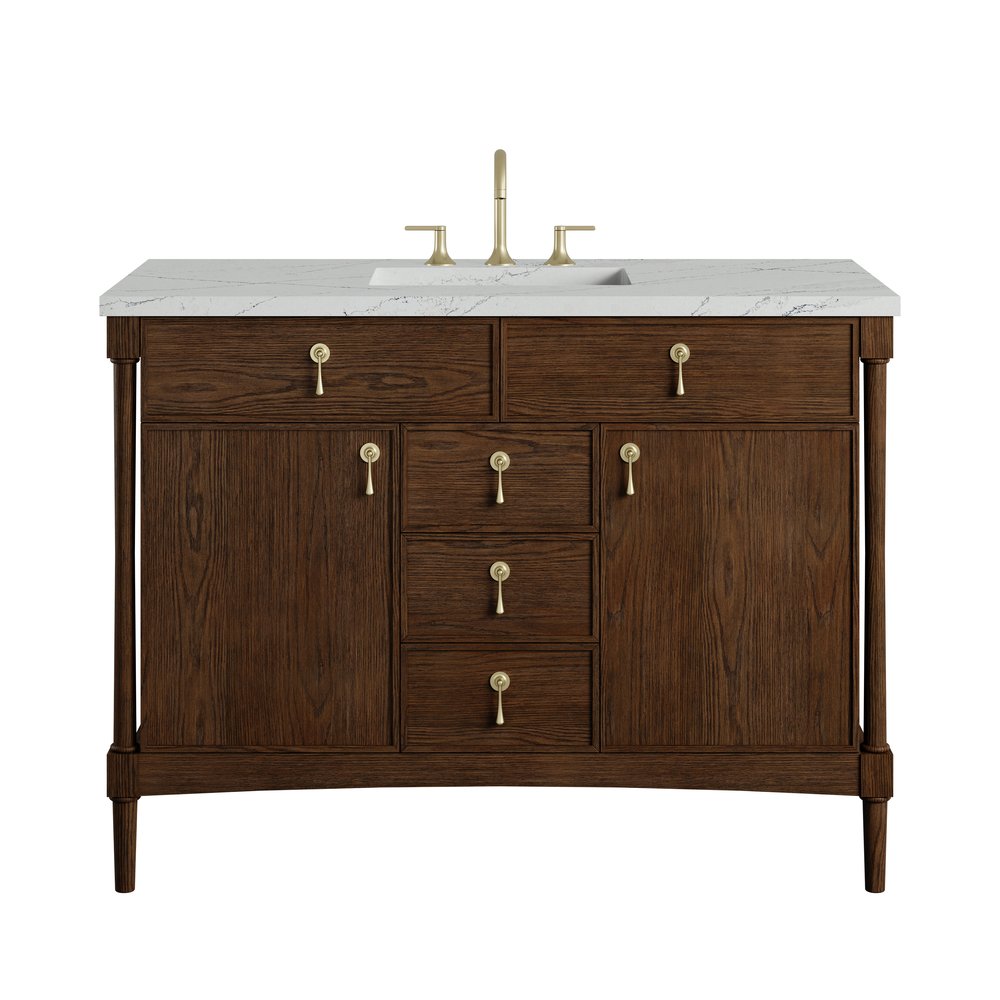 James Martin - Kinnsden 48" Single Vanity, Sable Oak w/ 3 CM Ethereal Noctis Silestone Top - D680-V48-SBK-3ENC view 1