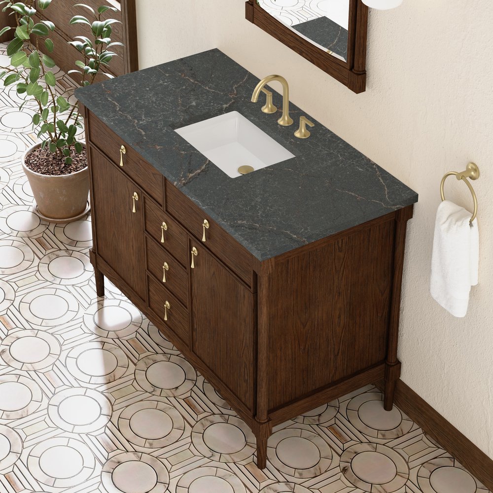 James Martin - Kinnsden 48" Single Vanity, Sable Oak w/ 3 CM Parisien Bleu Silestone Top - D680-V48-SBK-3PBL view 7