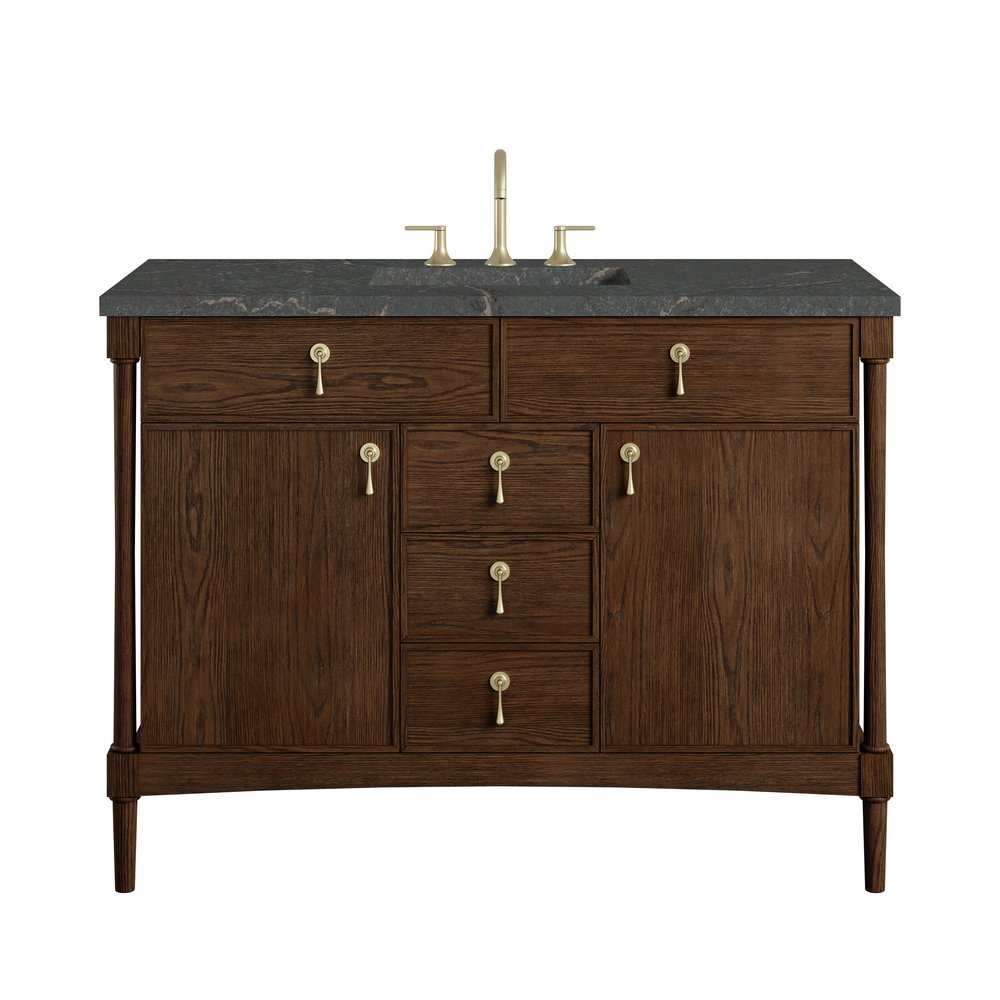 James Martin - Kinnsden 48" Single Vanity, Sable Oak w/ 3 CM Parisien Bleu Silestone Top w/FreePower Wireless Charger - D680-V48-SBK-FPBL view 1
