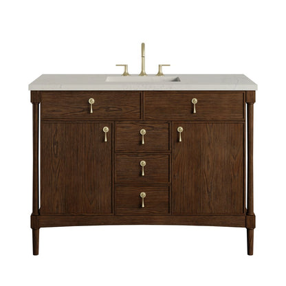 James Martin - Kinnsden 48" Single Vanity, Sable Oak w/ 3 CM Siberian Silestone Top - D680-V48-SBK-3SFR view 1