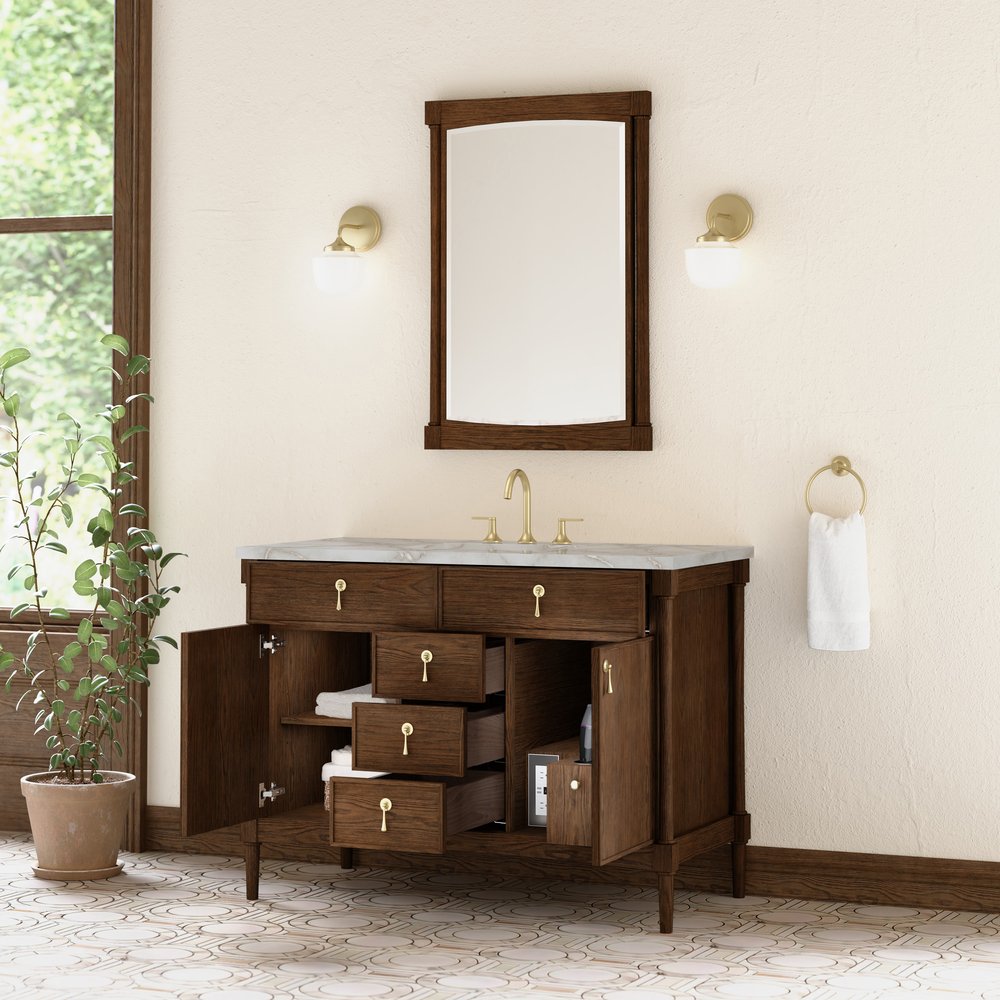 James Martin - Kinnsden 48" Single Vanity, Sable Oak w/ 3 CM Siberian Silestone Top w/FreePower Wireless Charger - D680-V48-SBK-FSFR view 5