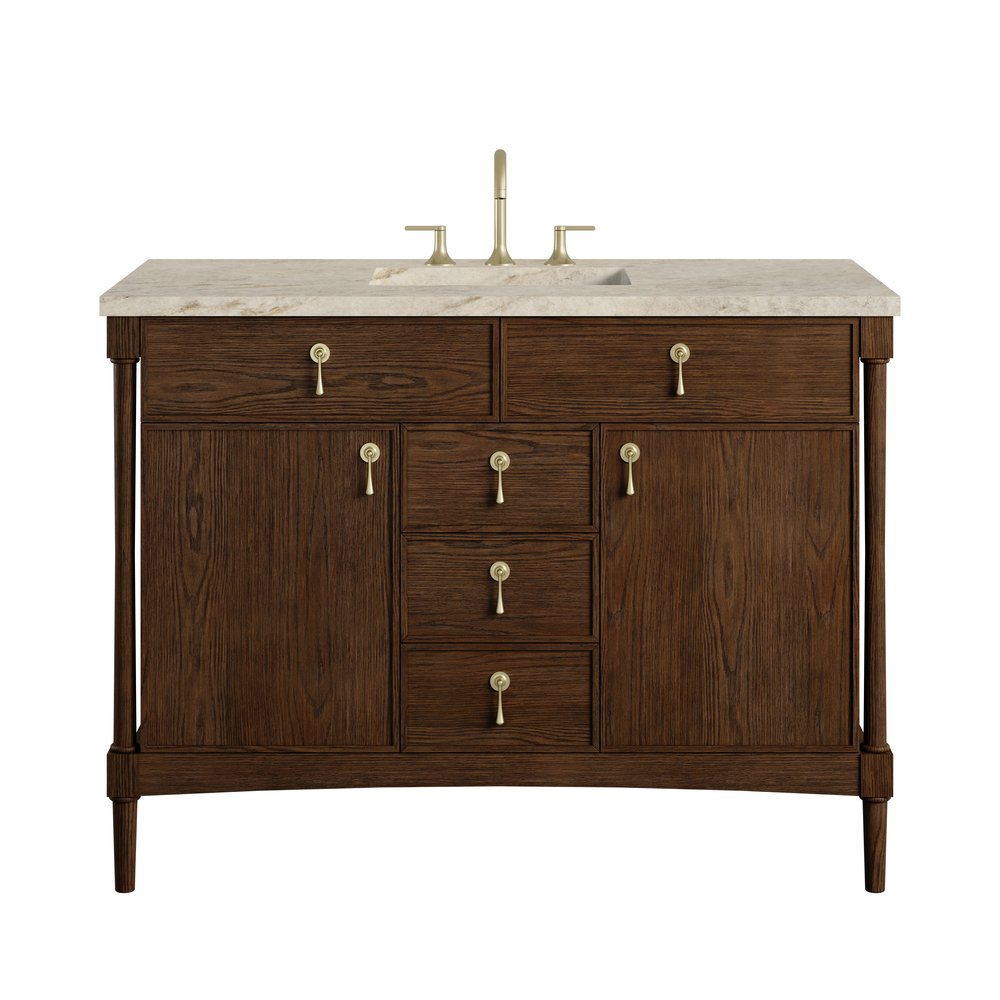 James Martin - Kinnsden 48" Single Vanity, Sable Oak w/ 3 CM Tajnar Eclos Top w/FreePower Wireless Charger - D680-V48-SBK-FTJR view 1