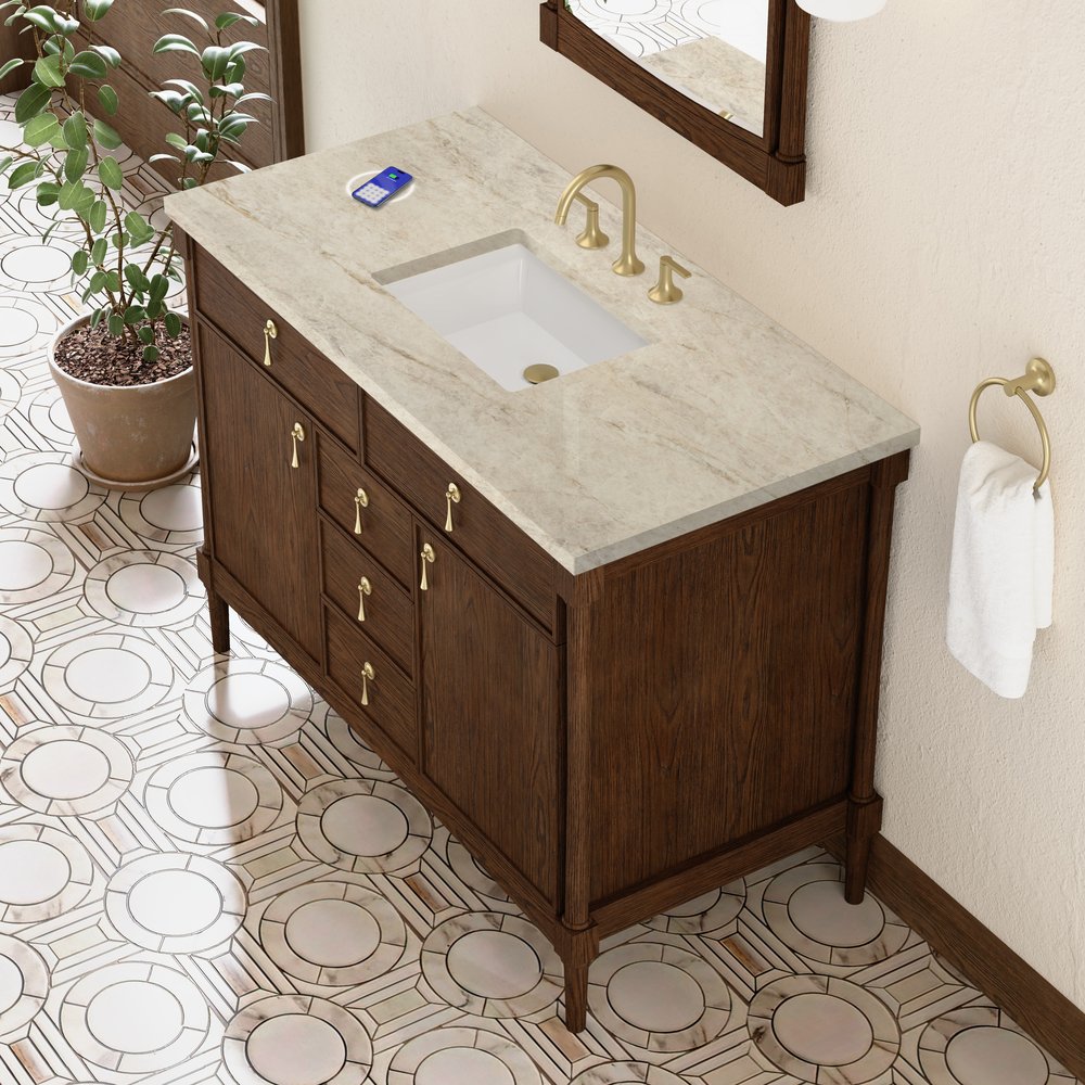 James Martin - Kinnsden 48" Single Vanity, Sable Oak w/ 3 CM Tajnar Eclos Top w/FreePower Wireless Charger - D680-V48-SBK-FTJR view 7
