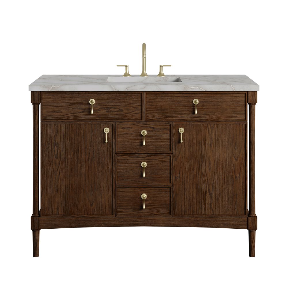James Martin - Kinnsden 48" Single Vanity, Sable Oak w/ 3 CM Victorian Silver Silestone Top - D680-V48-SBK-3VSL view 1