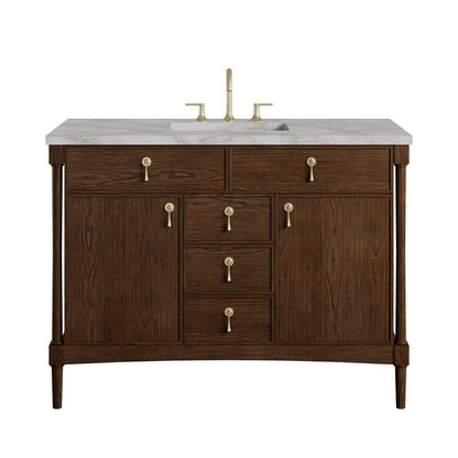 James Martin - Kinnsden 48" Single Vanity, Sable Oak w/ 3 CM Victorian Silver Silestone Top w/FreePower Wireless Charger - D680-V48-SBK-FVSL view 1