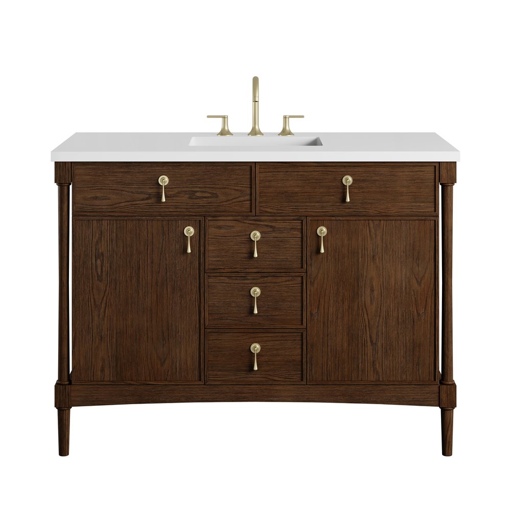 James Martin - Kinnsden 48" Single Vanity, Sable Oak w/ 3 CM White Zeus Silestone Top - D680-V48-SBK-3WZ view 1