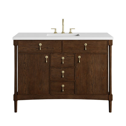 James Martin - Kinnsden 48" Single Vanity, Sable Oak w/ 3 CM White Zeus Silestone Top - D680-V48-SBK-3WZ view 1