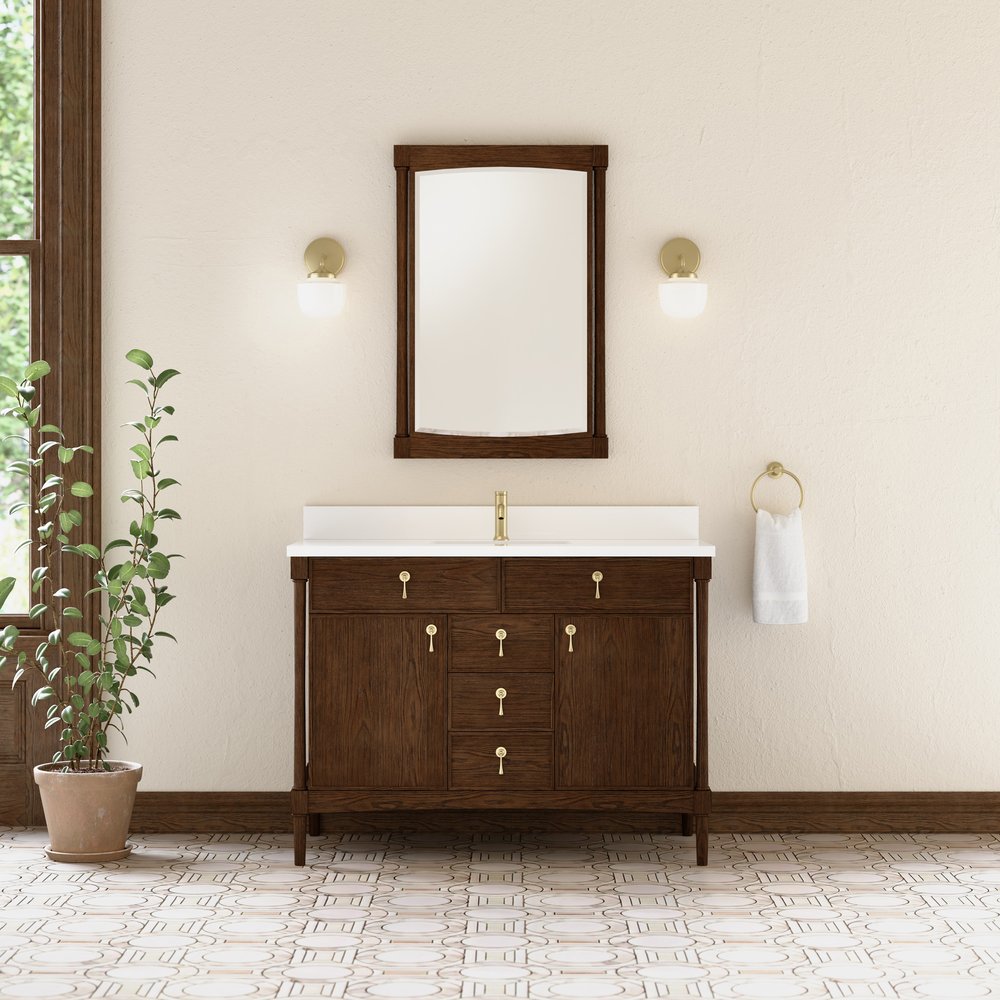 James Martin - Kinnsden 48" Single Vanity, Sable Oak w/ Single Hole 3 CM White Zeus Silestone Top and Matching Backsplash - D680-V48-SBK-1WZ view 3