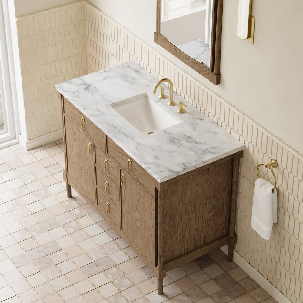 James Martin - Kinnsden 48" Single Vanity, Weathered Oak w/ 3 CM Carrara Marble Top - D680-V48-WTO-3CAR view 7