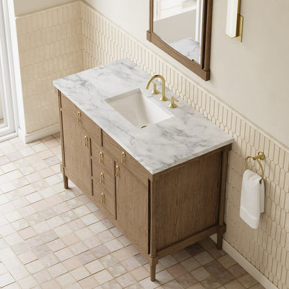 James Martin - Kinnsden 48" Single Vanity, Weathered Oak w/ 3 CM Carrara Marble Top - D680-V48-WTO-3CAR view 7