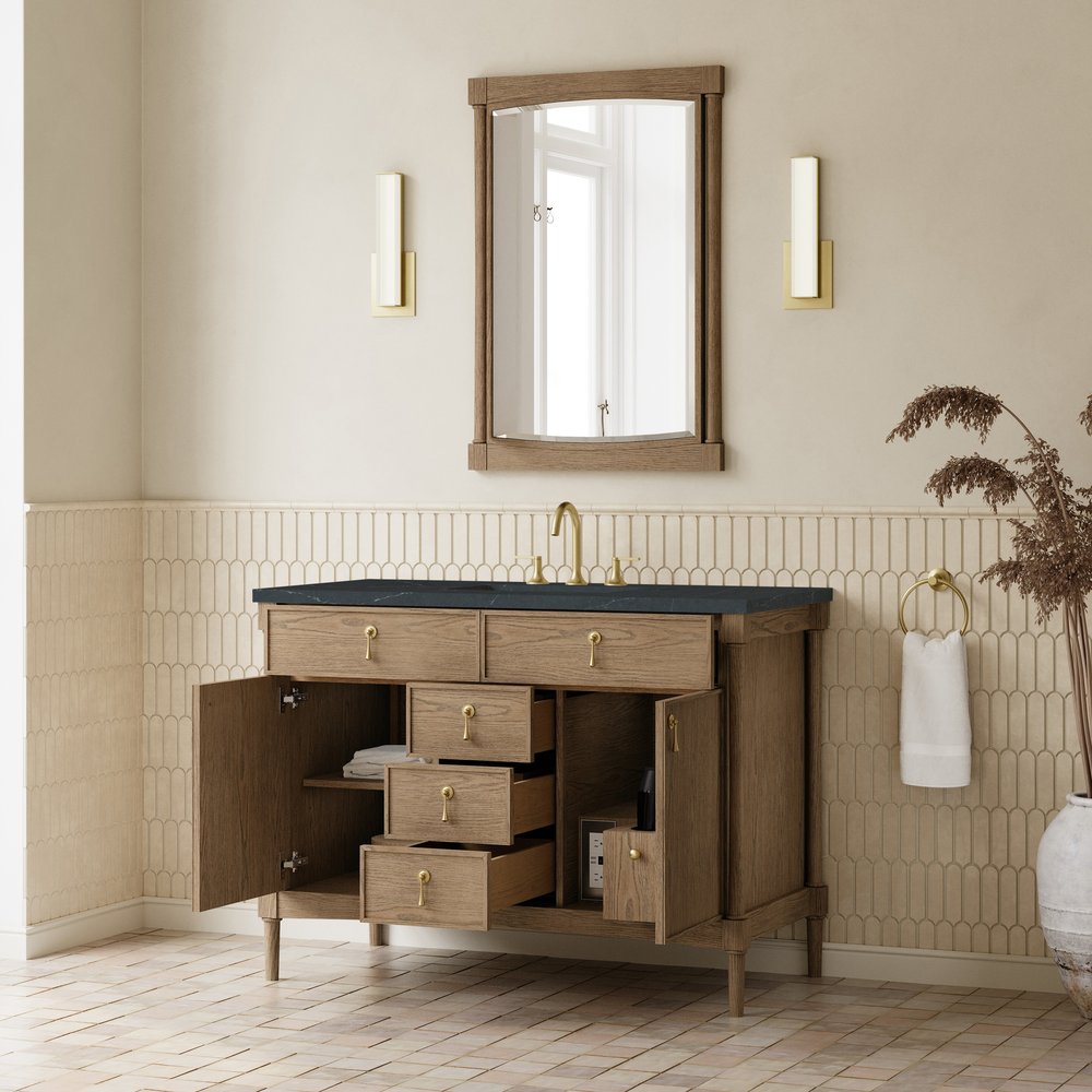 James Martin - Kinnsden 48" Single Vanity, Weathered Oak w/ 3 CM Charcoal Soapstone Silestone Top - D680-V48-WTO-3CSP view 5