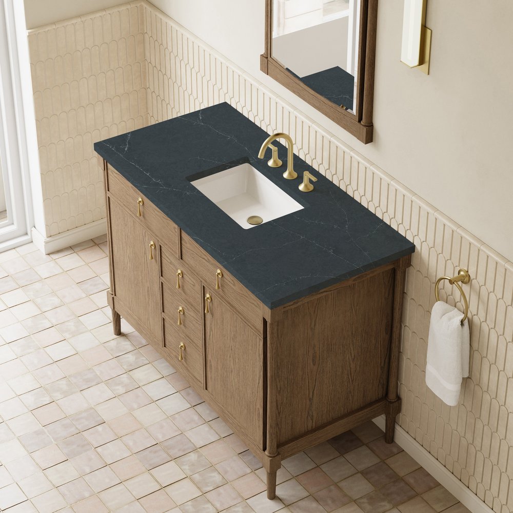 James Martin - Kinnsden 48" Single Vanity, Weathered Oak w/ 3 CM Charcoal Soapstone Silestone Top - D680-V48-WTO-3CSP view 7