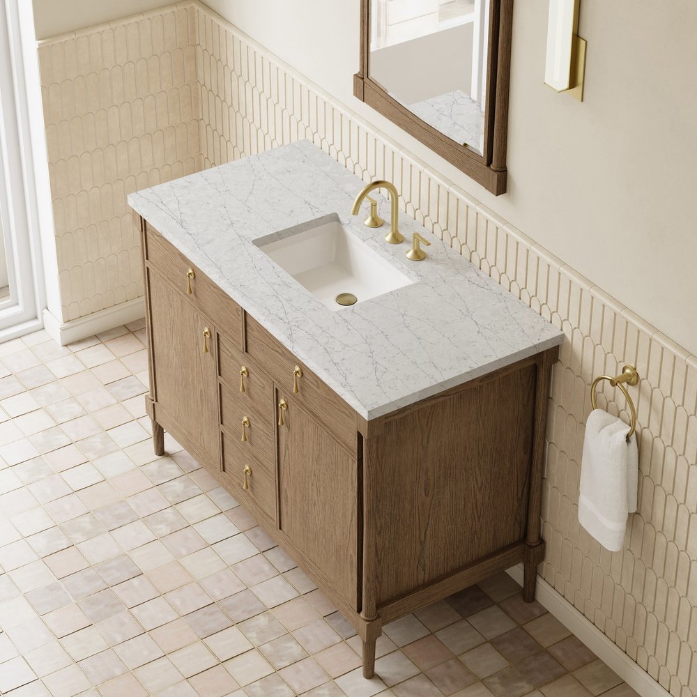 James Martin - Kinnsden 48" Single Vanity, Weathered Oak w/ 3 CM Eternal Jasmine Pearl Silestone Top - D680-V48-WTO-3EJP view 7
