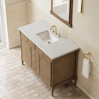 James Martin - Kinnsden 48" Single Vanity, Weathered Oak w/ 3 CM Eternal Jasmine Pearl Silestone Top - D680-V48-WTO-3EJP view 7