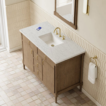 James Martin - Kinnsden 48" Single Vanity, Weathered Oak w/ 3 CM Eternal Jasmine Pearl Silestone Top w/FreePower Wireless Charger - D680-V48-WTO-FEJP view 7