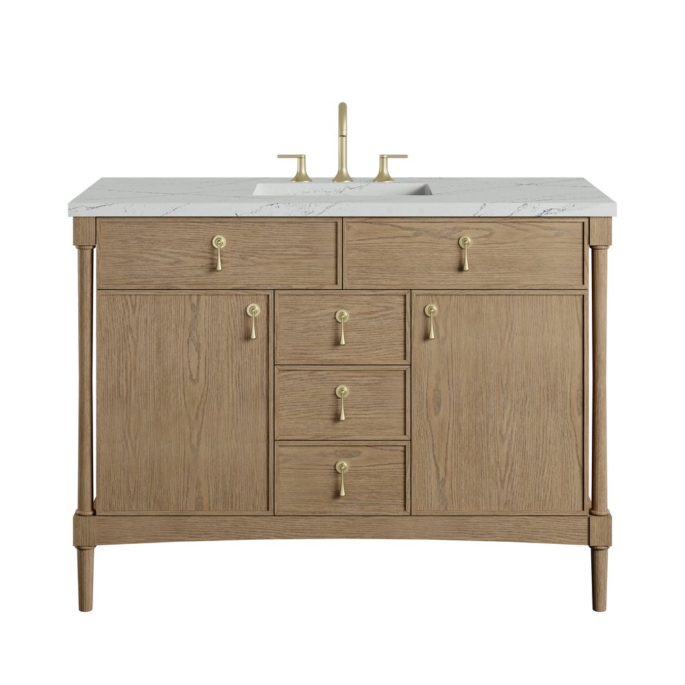 James Martin - Kinnsden 48" Single Vanity, Weathered Oak w/ 3 CM Ethereal Noctis Silestone Top - D680-V48-WTO-3ENC view 1