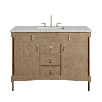James Martin - Kinnsden 48" Single Vanity, Weathered Oak w/ 3 CM Ethereal Noctis Silestone Top - D680-V48-WTO-3ENC view 1
