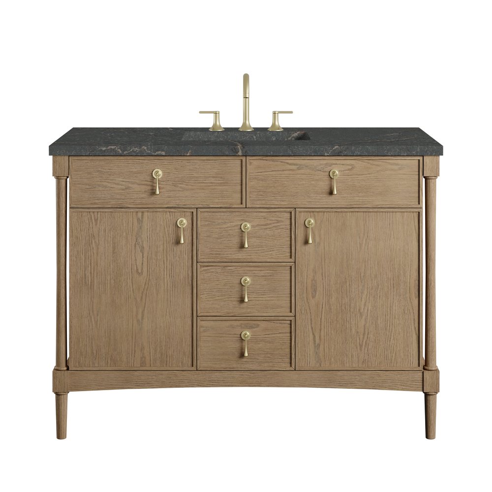 James Martin - Kinnsden 48" Single Vanity, Weathered Oak w/ 3 CM Parisien Bleu Silestone Top - D680-V48-WTO-3PBL view 1