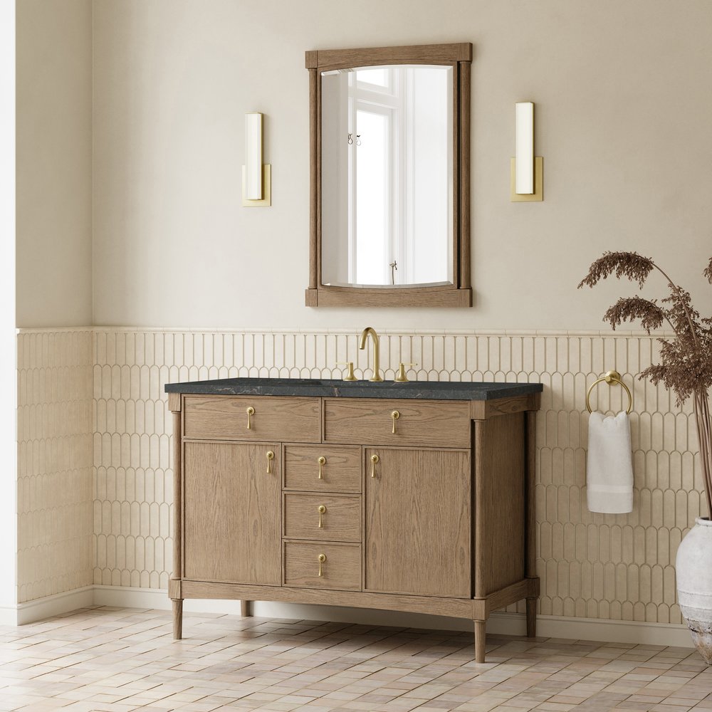 James Martin - Kinnsden 48" Single Vanity, Weathered Oak w/ 3 CM Parisien Bleu Silestone Top - D680-V48-WTO-3PBL view 4