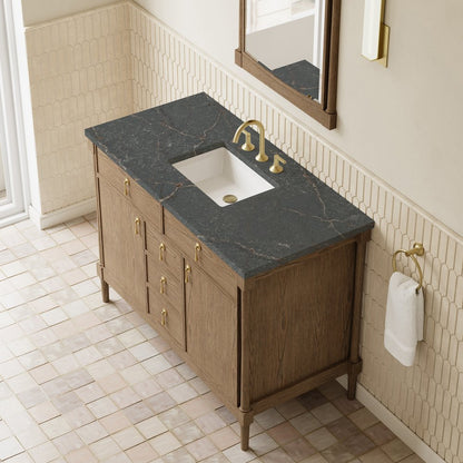 James Martin - Kinnsden 48" Single Vanity, Weathered Oak w/ 3 CM Parisien Bleu Silestone Top - D680-V48-WTO-3PBL view 7