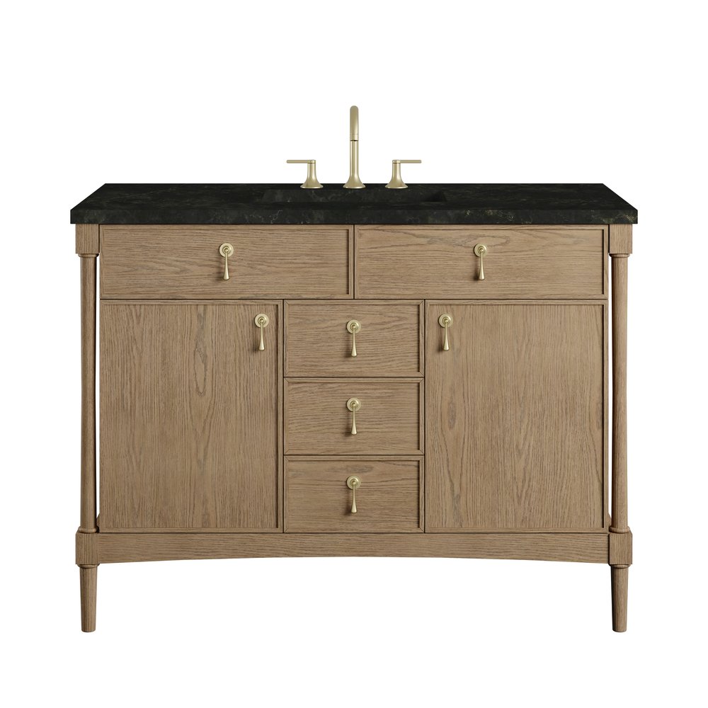 James Martin - Kinnsden 48" Single Vanity, Weathered Oak w/ 3 CM Phantome Eclos Top - D680-V48-WTO-3PHT view 1