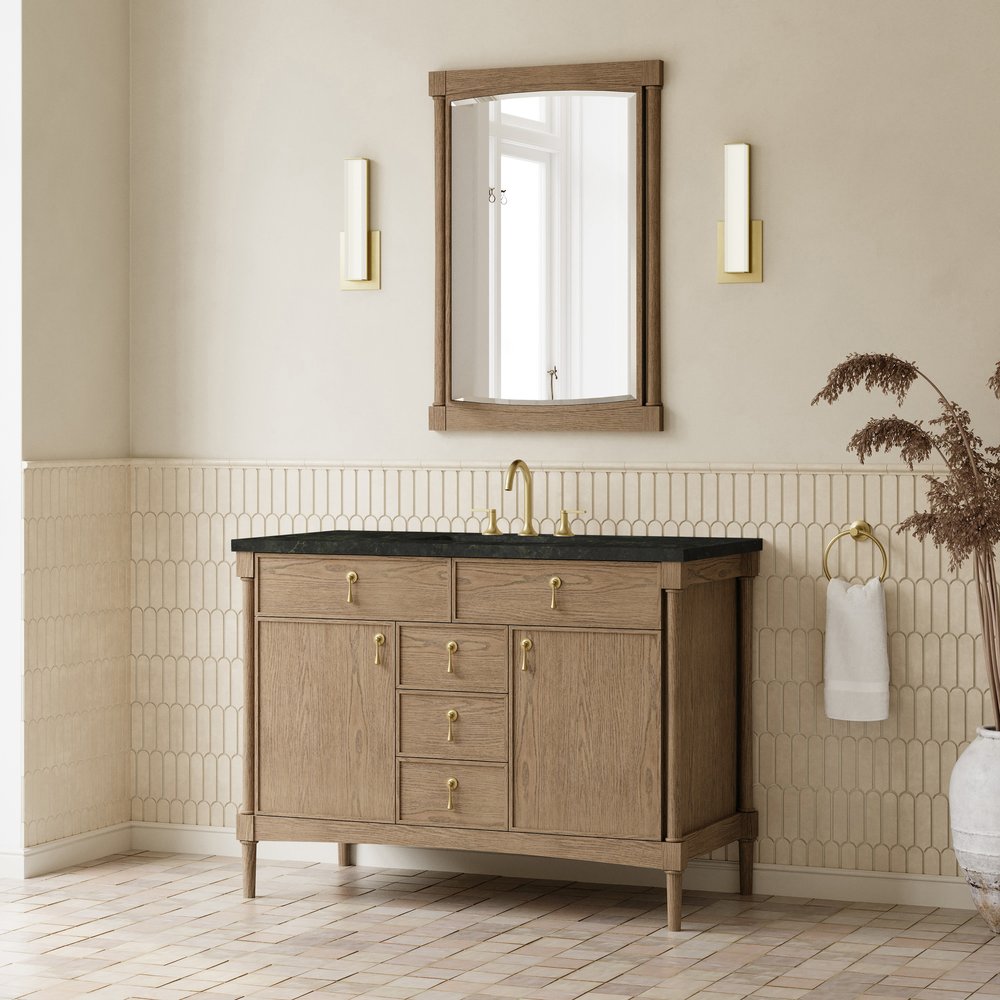 James Martin - Kinnsden 48" Single Vanity, Weathered Oak w/ 3 CM Phantome Eclos Top - D680-V48-WTO-3PHT view 4