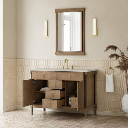 James Martin - Kinnsden 48" Single Vanity, Weathered Oak w/ 3 CM Siberian Silestone Top - D680-V48-WTO-3SFR view 5