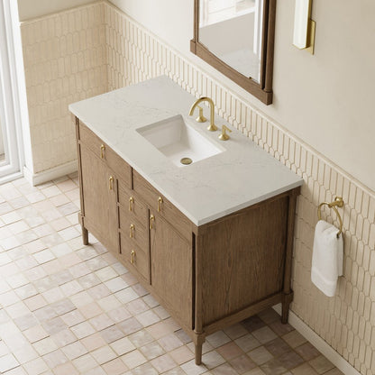 James Martin - Kinnsden 48" Single Vanity, Weathered Oak w/ 3 CM Siberian Silestone Top - D680-V48-WTO-3SFR view 7