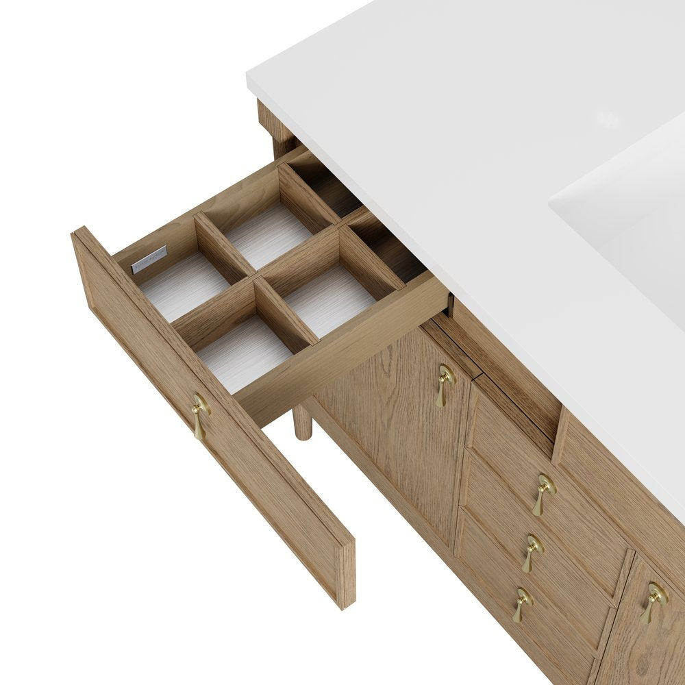 James Martin - Kinnsden 48" Single Vanity, Weathered Oak w/ 3 CM Siberian Silestone Top - D680-V48-WTO-3SFR view 15