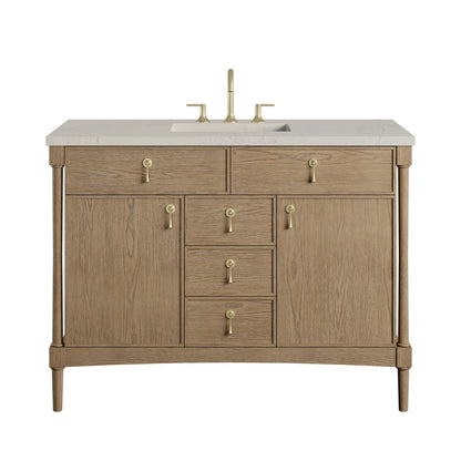 James Martin - Kinnsden 48" Single Vanity, Weathered Oak w/ 3 CM Siberian Silestone Top w/FreePower Wireless Charger - D680-V48-WTO-FSFR view 1
