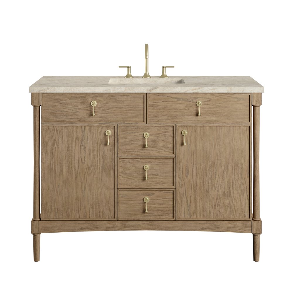 James Martin - Kinnsden 48" Single Vanity, Weathered Oak w/ 3 CM Tajnar Eclos Top w/FreePower Wireless Charger - D680-V48-WTO-FTJR view 1