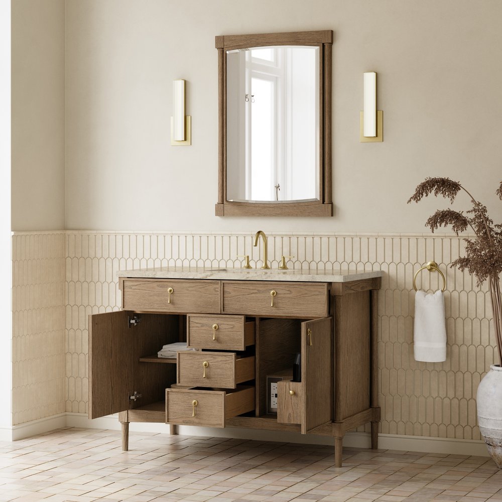 James Martin - Kinnsden 48" Single Vanity, Weathered Oak w/ 3 CM Tajnar Eclos Top w/FreePower Wireless Charger - D680-V48-WTO-FTJR view 5
