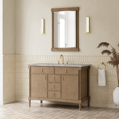 James Martin - Kinnsden 48" Single Vanity, Weathered Oak w/ 3 CM Victorian Silver Silestone Top - D680-V48-WTO-3VSL view 4