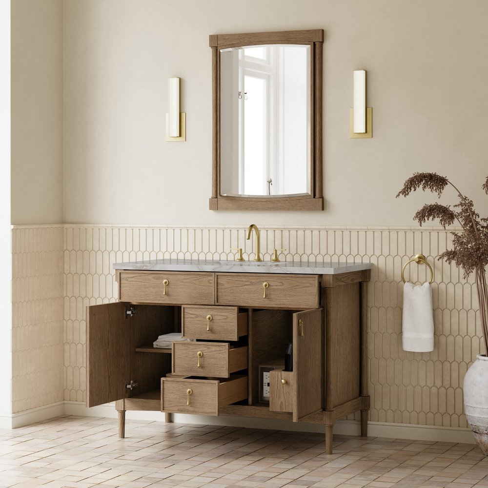 James Martin - Kinnsden 48" Single Vanity, Weathered Oak w/ 3 CM Victorian Silver Silestone Top - D680-V48-WTO-3VSL view 5