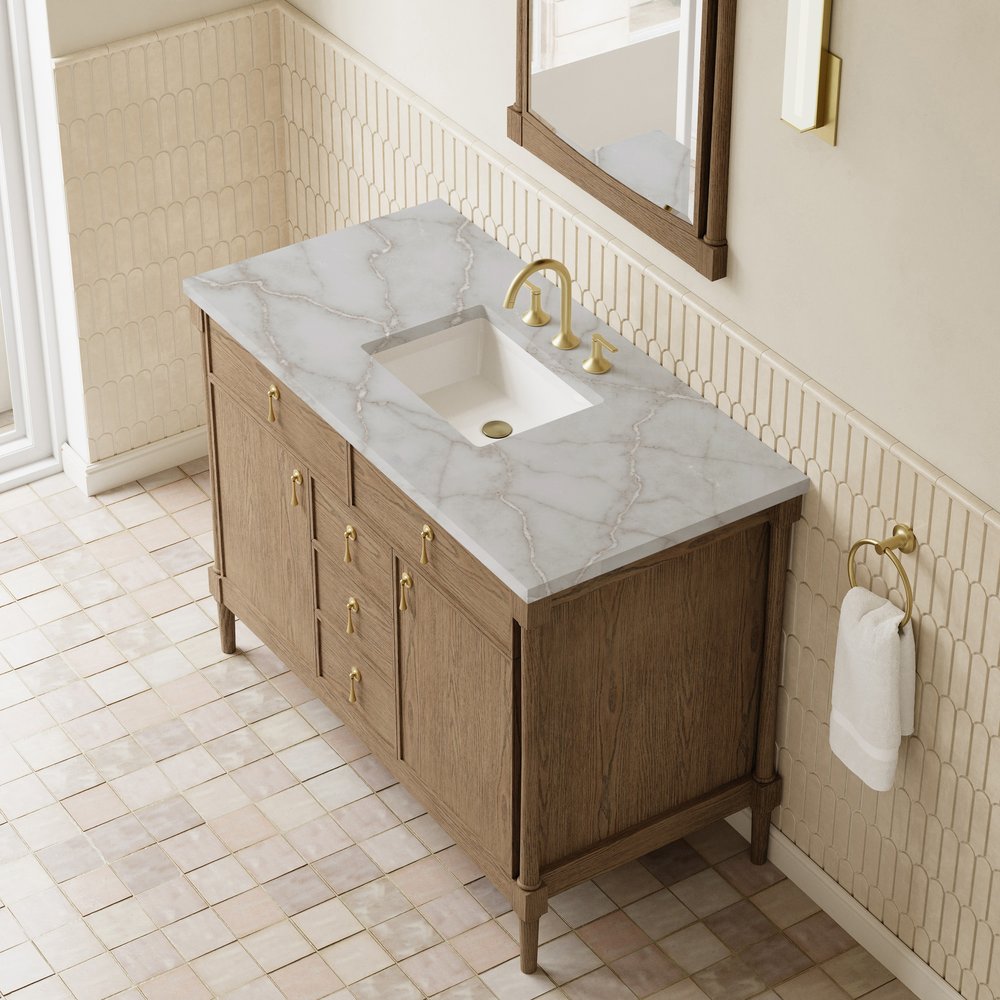 James Martin - Kinnsden 48" Single Vanity, Weathered Oak w/ 3 CM Victorian Silver Silestone Top - D680-V48-WTO-3VSL view 7