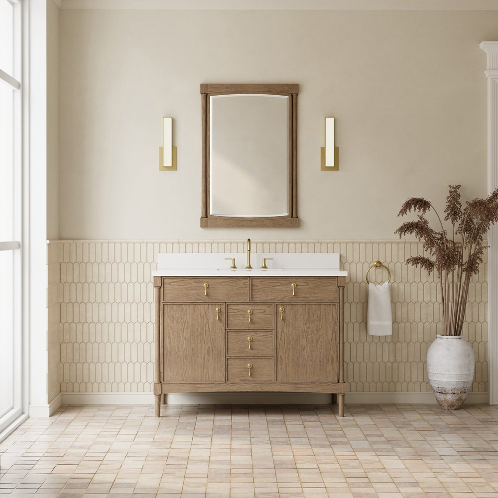 James Martin - Kinnsden 48" Single Vanity, Weathered Oak w/ 3 CM White Zeus Silestone Top - D680-V48-WTO-3WZ view 6
