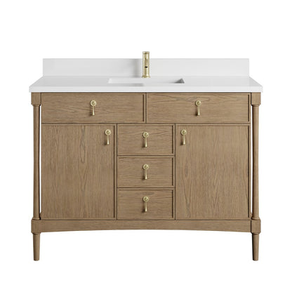 James Martin - Kinnsden 48" Single Vanity, Weathered Oak w/ Single Hole 3 CM White Zeus Silestone Top and Matching Backsplash - D680-V48-WTO-1WZ view 1