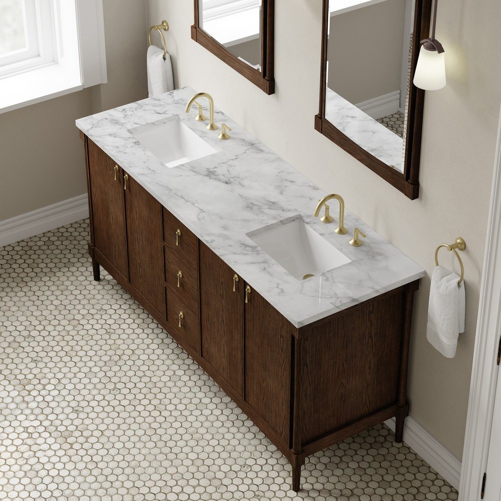 James Martin - Kinnsden 72" Double Vanity, Sable Oak w/ 3 CM Carrara Marble Top - D680-V72-SBK-3CAR view 7