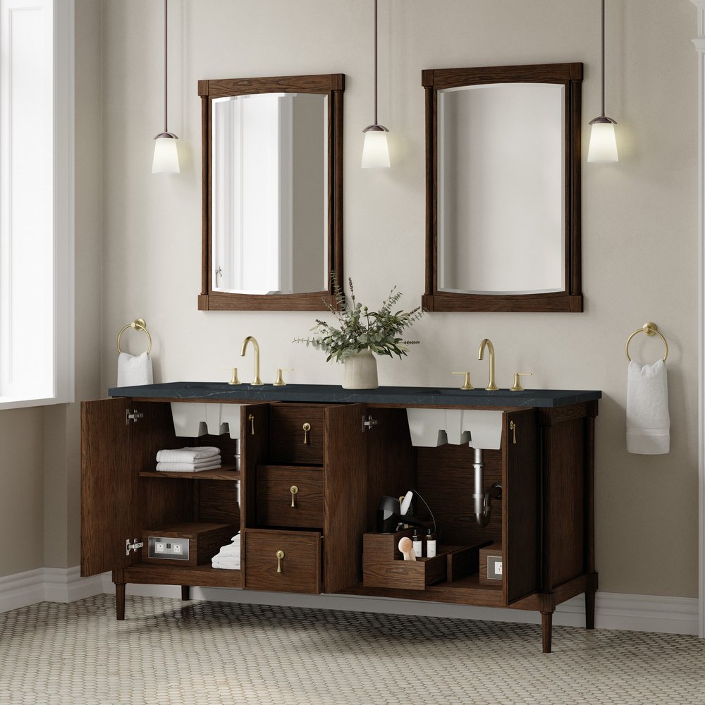 James Martin - Kinnsden 72" Double Vanity, Sable Oak w/ 3 CM Charcoal Soapstone Silestone Top - D680-V72-SBK-3CSP view 5