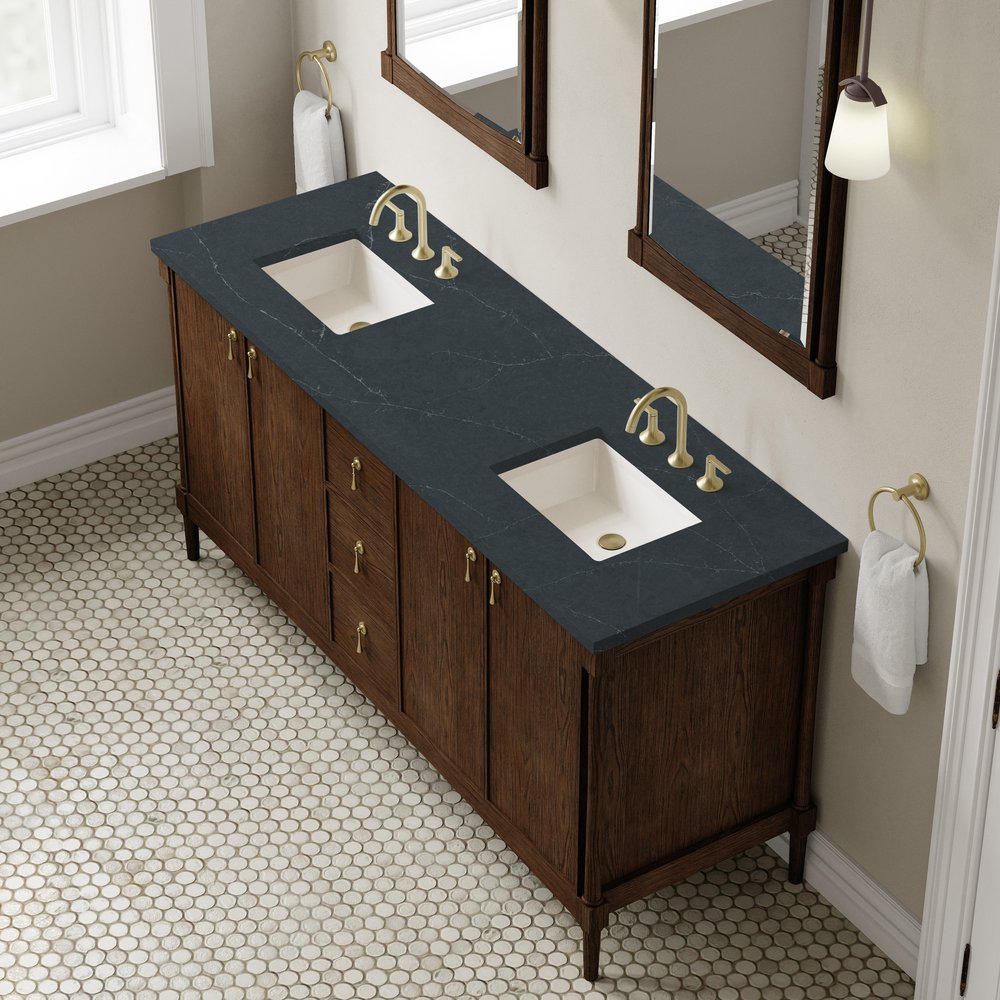 James Martin - Kinnsden 72" Double Vanity, Sable Oak w/ 3 CM Charcoal Soapstone Silestone Top - D680-V72-SBK-3CSP view 7