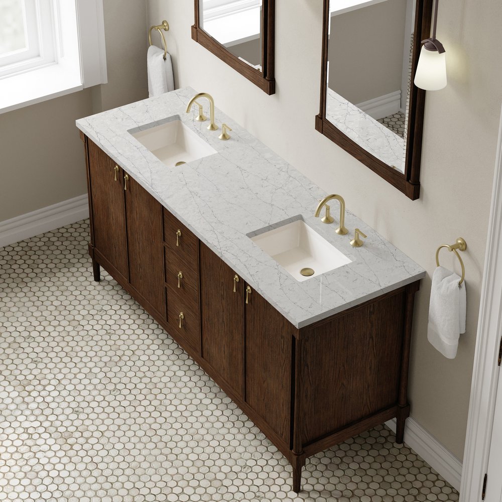 James Martin - Kinnsden 72" Double Vanity, Sable Oak w/ 3 CM Eternal Jasmine Pearl Silestone Top - D680-V72-SBK-3EJP view 7
