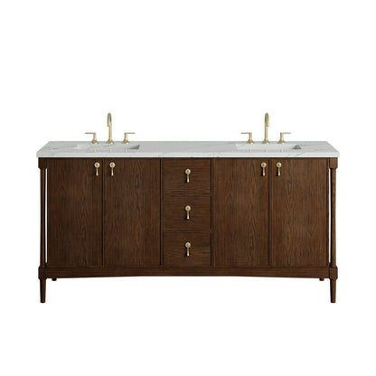 James Martin - Kinnsden 72" Double Vanity, Sable Oak w/ 3 CM Ethereal Noctis Silestone Top w/FreePower Wireless Charger - D680-V72-SBK-FENC view 1