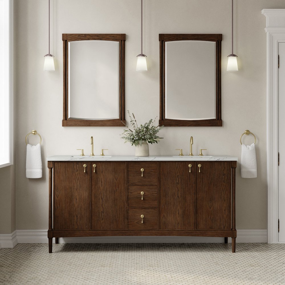 James Martin - Kinnsden 72" Double Vanity, Sable Oak w/ 3 CM Ethereal Noctis Silestone Top w/FreePower Wireless Charger - D680-V72-SBK-FENC view 3