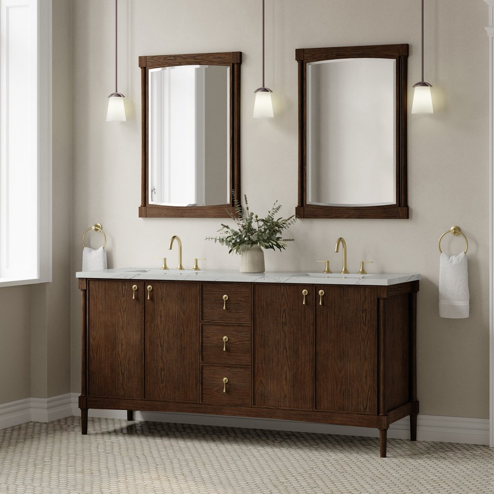 James Martin - Kinnsden 72" Double Vanity, Sable Oak w/ 3 CM Ethereal Noctis Silestone Top w/FreePower Wireless Charger - D680-V72-SBK-FENC view 4